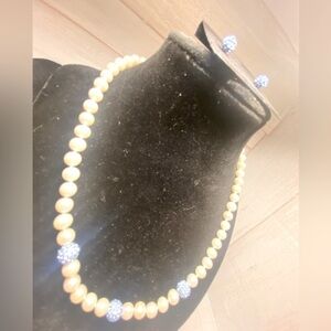 Fresh water pearls and crystals set Necklace, bracelet, and earrings